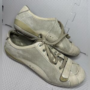 Merrell Cream Taupe/Silver Leather Lace Up Athleisure Casual Sneakers size 7,5